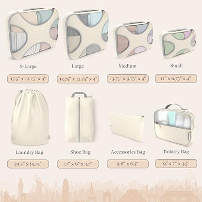 Shacke 8 Set Packing Cubes for Travel, Shoe & Toiletry Bags (Sand) - color: 8 Set - Sand, size: Set of 8