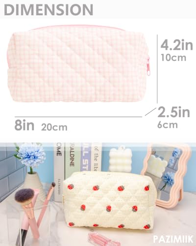 PAZIMIIK Small Quilted Makeup Bag,Zipper Cosmetic Pouch,Gingham Pink - color: Gingham Pink