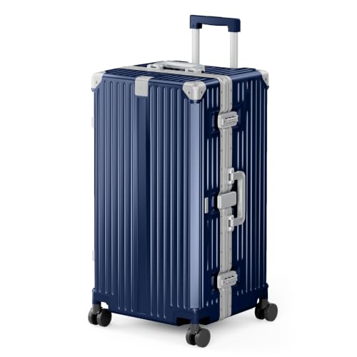 ALPHA CAMP Trunk Luggage 28 Inch with Aluminum Frame Zipperless Suitcase - color: Royal Blue, size: 28 Inch