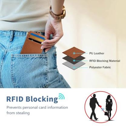 Brown Lanyard Wallet with Id Badge Holder Keychain for Card Women - color: Solid-caramel