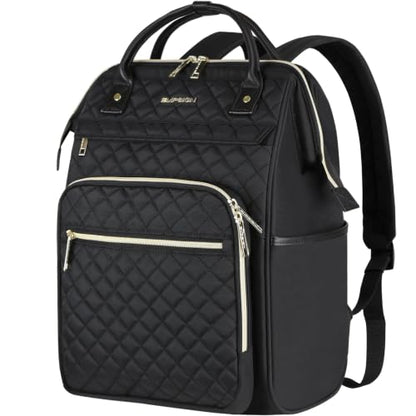 EMPSIGN 17 Inch Laptop Backpack for Women with Giant Tumbler Holder, Black - color: Quilted Black