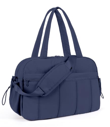 Lightweight Travel Duffle Bag for Women, Quilted Puffy Weekender with Wet Pocket for Gym, Overnight, Personal Item Carry On, Navy Blue - color: Navy Blue