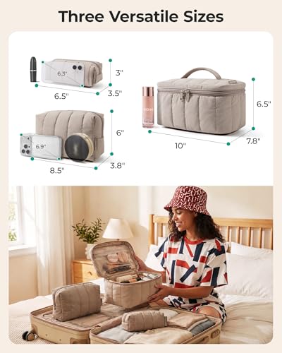 BAGSMART Travel Makeup Bag Set, 3 Pc Puffy Cosmetic Pouch, Leopard Print - color: Leopard Print