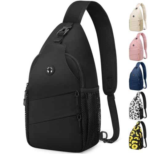 Pritent Crossbody Bags for Women Men Trendy Sling Bag Backpack Casual Chest Bag with Convertible Shoulder Strap - color: Black, size: Medium