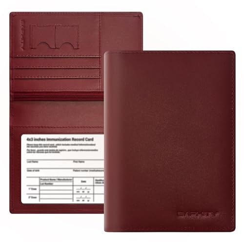 BAPHITY Womens Leather RFID Multi-Slot Travel Slim Passport Cover, Wine Red - color: Wine Red, style: Rfid Protected