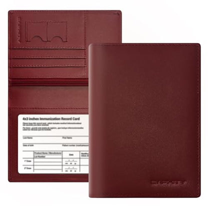 BAPHITY Womens Leather RFID Multi-Slot Travel Slim Passport Cover, Wine Red - color: Wine Red, style: Rfid Protected