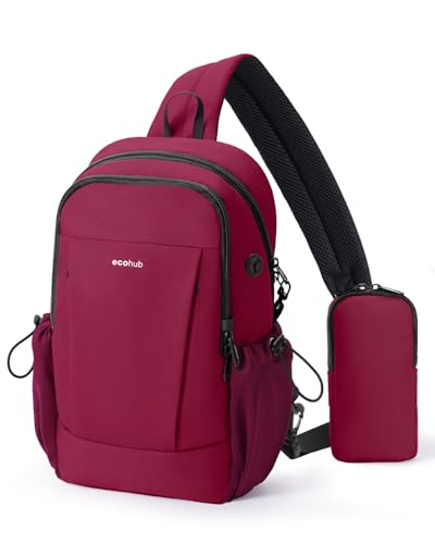 ECOHUB Anti-Theft Crossbody Bag Men Women RFID Blocking Lightweight Sling Backpack Water Resistant for Travel Hiking Outdoor - color: Red