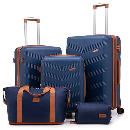 CONCEPTEN Luggage Sets 5 Piece, Expandable Hardside Suitcase with Spinner Wheels, 20/24/28 inch Travel Luggage Set, Lightweight Carry On with TSA Lock (Dark Blue) - color: Dark Blue, size: 5 Piece