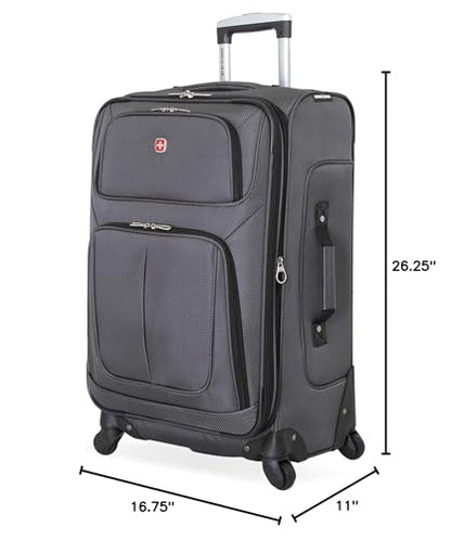 SwissGear Sion Softside Expandable Spinner Luggage Durable Lightweight Travel Suitcase, Dark Grey, Checked-Medium - color: Dark Grey, size: Checked-Medium