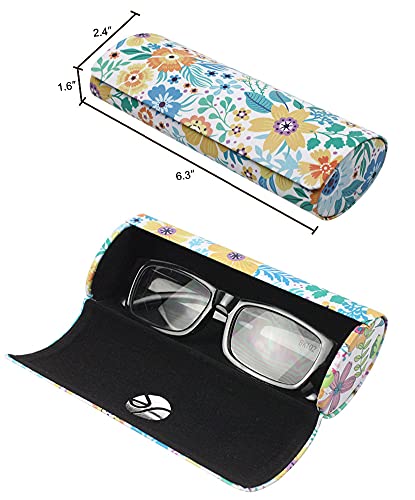 JAVOedge [3 PACK], Various Pattern Long Oval Hard Glasses Case Includes Microfiber Cleaning Cloth - color: Florals - Style C