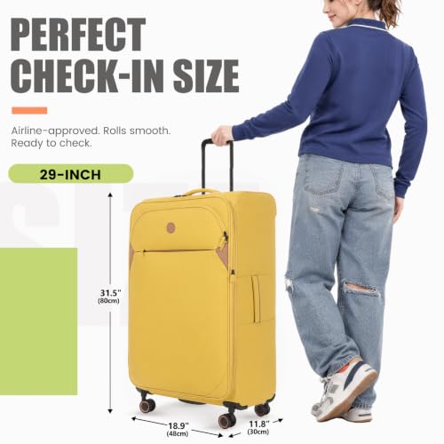 Verage Cambridge Lightweight Luggage Softside Expandable Spinner Wheel Suitcase (Misted Yellow, 29-Inch) - color: Misted Yellow, size: 29-Inch