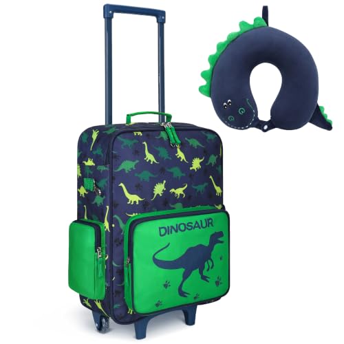 VASCHY Kids Suitcase with Wheels 18in Rolling Luggage Set Carry On Dinosaur - color: Dinosaur Set