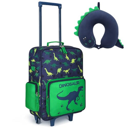 VASCHY Kids Suitcase with Wheels 18in Rolling Luggage Set Carry On Dinosaur - color: Dinosaur Set