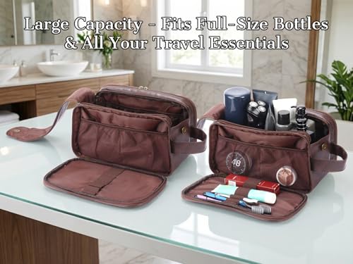 OXYEFEI Personalized Gifts for Men, Personalized Large Toiletry Bag for Men,Custom PU Leather Waterproof Mens Toiletry Travel with Initial Essential Dopp Kit Shaving Bag (E, Tea Brown) - color: Tea Brown, style: E