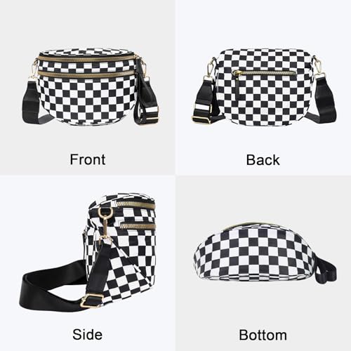 WITERY Checkered Crossbody Bag for Women Nylon Bum Bag with Wide Adjustable Strap Fanny Pack Checkerboard Shoulder Handbag - color: Black Checkered