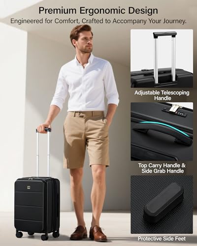 MILADA 20-Inch Expandable Carry On Luggage, Hard Shell Top-Opening Luggage with Wheels, TSA-Approved Small Travel Bag for Men and Women Carry-On Suitcase, Black - color: Black, size: 20" Carry on