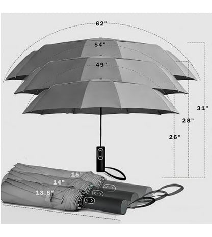 MRTLLOA Compact Golf Umbrella, 10 Ribs Vented Windproof Travel - color: Gray, size: 62 Inch