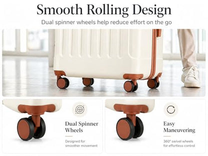 YOETEY Luggage Sets 6 Piece, Hardside Suitcase with Wheels, TSA Approved,Tote Bag, White Brown - color: White Brown, size: 6-Piece Set