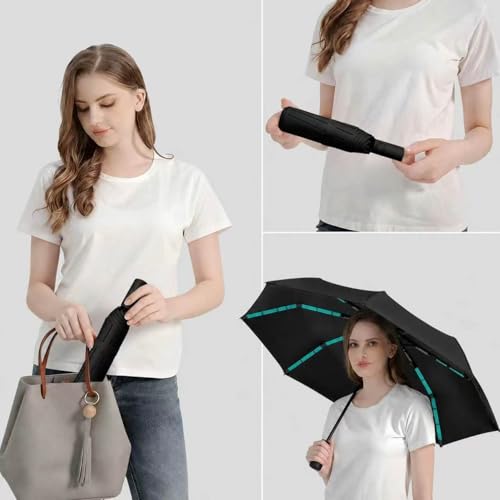 Compact Automatic Folding Umbrella – Portable Backpack Umbrella with Hook - color: Black1