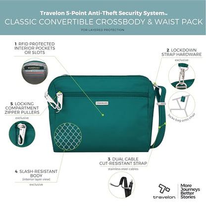 Travelon Anti-Theft Classic Convertible Crossbody & Waist Pack - color: Spruce