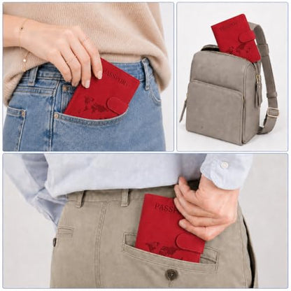 Passport Holder, RFID Blocking Travel Wallet, PU Leather, Red - color: Red#PP