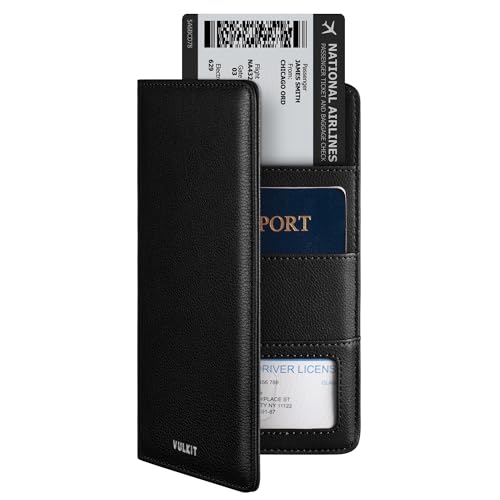 VULKIT Passport Wallet for Travel RFID Blocking Premium Leather - color: Top Grain Black