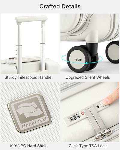 Hanke Hardside Expandable Carry On Luggage, 20 Inch Top Opening Suitcase - color: Smoke White, size: 20 Inch EXT
