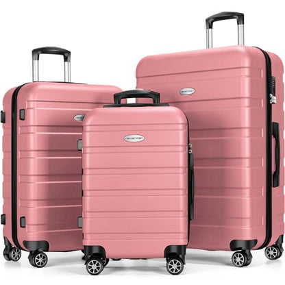 Luggage Sets Hardside Lightweight Suitcase with Spinner Wheels TSA Lock, 3-Piece Set (20/24/28) - color: Pink