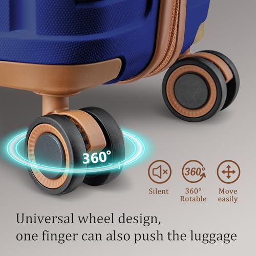 Joyway Luggage Sets 5 Piece PP Hardshell Carry on Suitcase, Travel Lightweight Carry-on with Double Spinner Wheels and TSA Lock, Blue - color: Navy Blue, size: 5 piece set