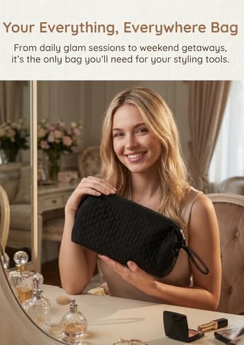 TeeYee Hair Tools Travel Bag for Dyson Airwrap Quilted Toiletry Bag - color: 002Black