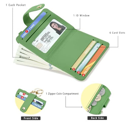 Airkit Small Wallet Women RFID, PU Leather Card Holder with Keychain - color: Light Yellow & Matcha Green