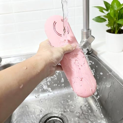 Silicone Makeup Brush Holder, Magnetic Travel Brush Organizer Case - color: Pink
