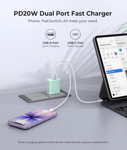 2 Pack USB C Wall Charger Block, 20W Dual Port Fast Charging Adapter - color: 2-Pack Parrot Green, size: 20W