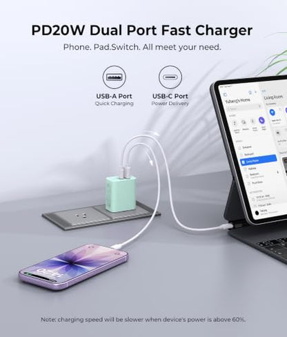 2 Pack USB C Wall Charger Block, 20W Dual Port Fast Charging Adapter - color: 2-Pack Parrot Green, size: 20W