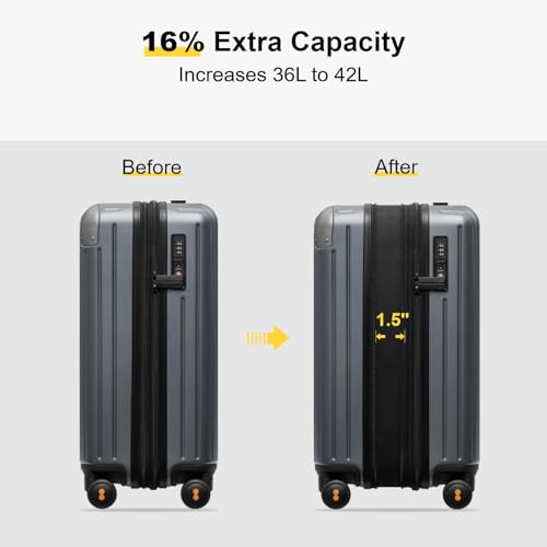 LEVEL8 Carry on Luggage Airline Approved, Hardshell Suitcases with Spinner Wheels, PC Expandable Luggage, 20 Inch, Gray - color: Gray, size: 20 Inch - Expandable