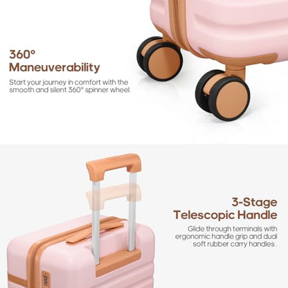 Luggage Sets 7 Piece,Hardside Large Checked Suitcase with Backpack Set - color: Pink, size: 7-Piece Sets