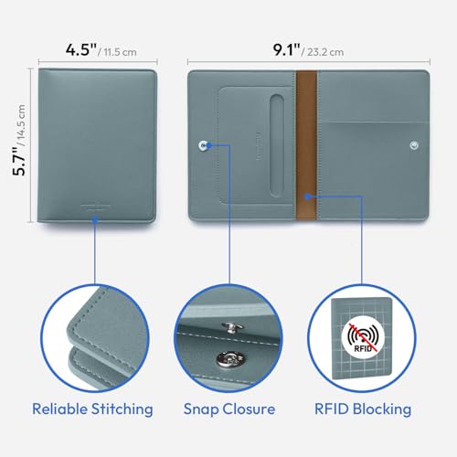 carrotez Premium RFID Blocking Leather Passport Cover – Fog Blue - color: Fog Blue