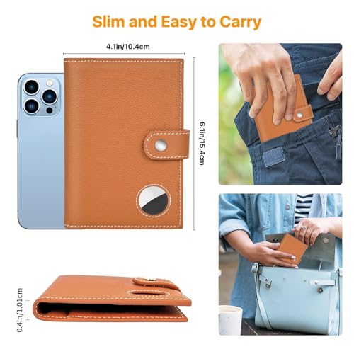 Genuine Leather Slim Passport Holder with RFID &Tracker Slot (Brown) - color: Brown