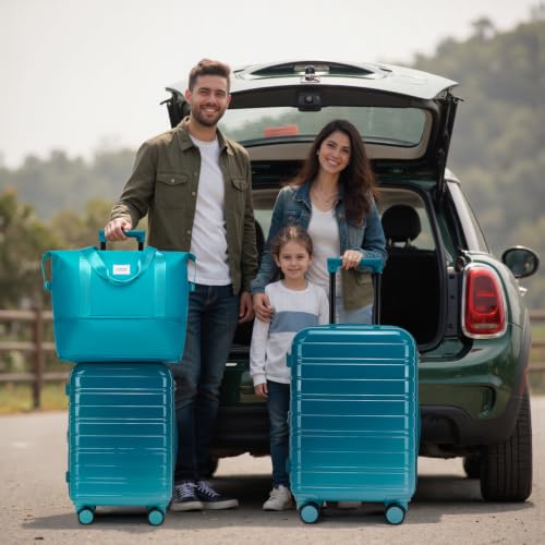 LARVENDER Luggage Sets 5 Piece, PC+ABS Expandable Suitcases with Wheels - color: Turbo Teal, size: 5 Piece Set (20/24/28/DB/TB)