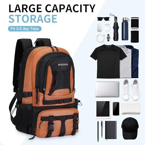 Hiking Daypack Camping Expandable Travel Backpack Men Women 40L - color: Orange&black, size: Medium