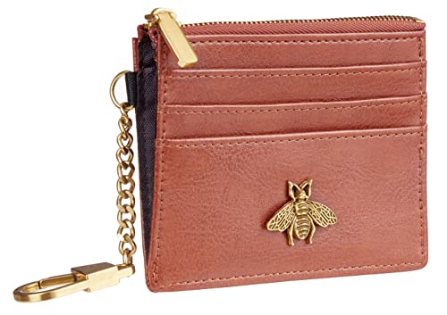 SEAVILIA Card Holder Keychain Wallet for Women with ID Window RFID Coin Purse Bee Gifts Slim Minimalist Small Wallet - color: Brown