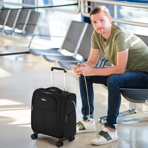 HanTrip 16 Inch Underseat Small Carry On Luggage with Spinner Wheels, Black - color: Black