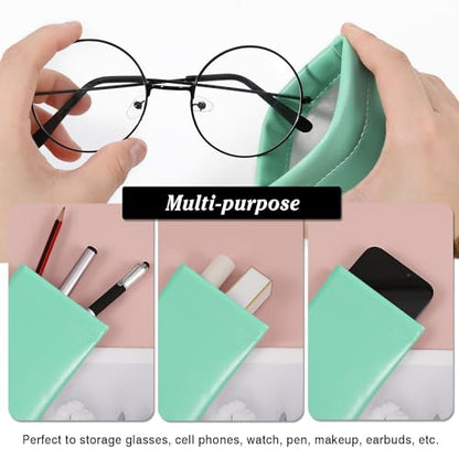 MoKo Squeeze Top Glasses Pouch, Portable Leather Soft Sunglasses Case Anti-Scratch Eyeglasses Bag Goggles Sleeve - color: Ab-pink & Mint Green, style: 2 Pack