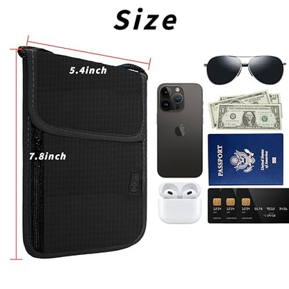 Travel Neck Wallet with RFID Blocking - color: Black
