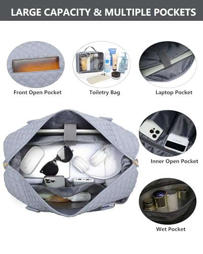 Travel Weekender Duffle Bag for Women: Overnight Bags with Shoe Compartment - color: 8-Grey, size: Large