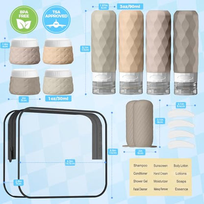 Silevoler 16Pack Travel Bottles for Toiletries, Bottles, Jars, and Covers - color: Cream