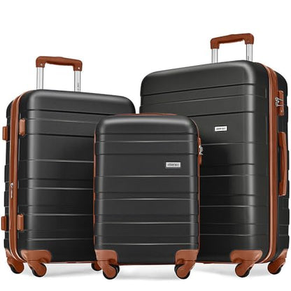 Luggage Sets, 3 Pcs Hardside Lightweight Suit case with Spinner Wheels & Lock - color: Brown Black, size: 20/24/28 Inch