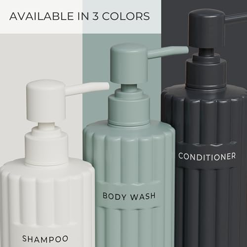 Stylish Shampoo & Conditioner Dispenser Set of 3 - Fluted 19oz Bottles - color: Black