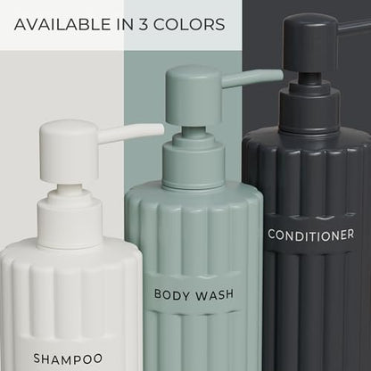 Stylish Shampoo & Conditioner Dispenser Set of 3 - Fluted 19oz Bottles - color: Black