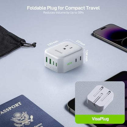 EPICKA Thailand Travel Plug Adapter, Foldable & Detachable Type O (Thailand) VisaPlug, 8-in-1 International Power Adapter with 4 USB Ports (2 USB-C PD 20W), Cruise Approved, US to Thailand, White - style: Type O-for Thailand